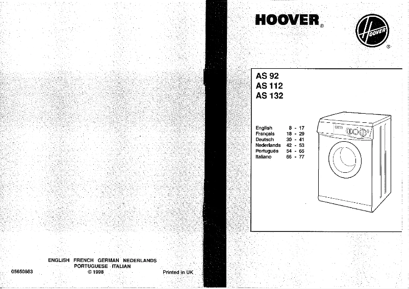 Page 1 de la notice Manuel utilisateur Hoover AS 92