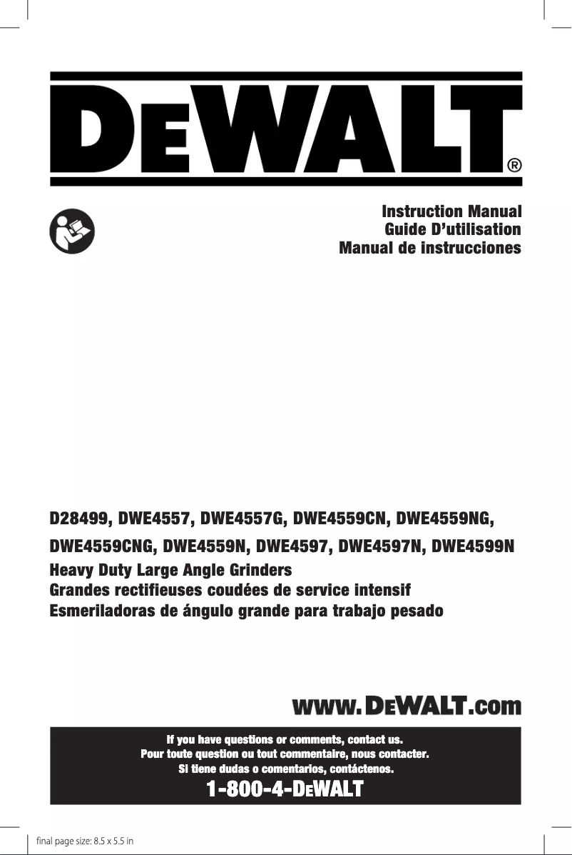 Page 1 de la notice Manuel utilisateur DeWalt DWE4557