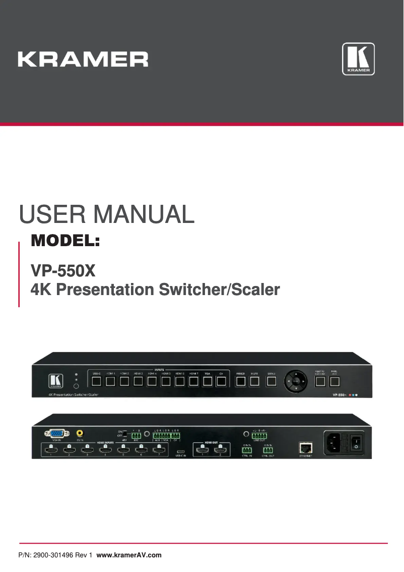 Page 1 de la notice Manuel utilisateur Kramer VP-550X