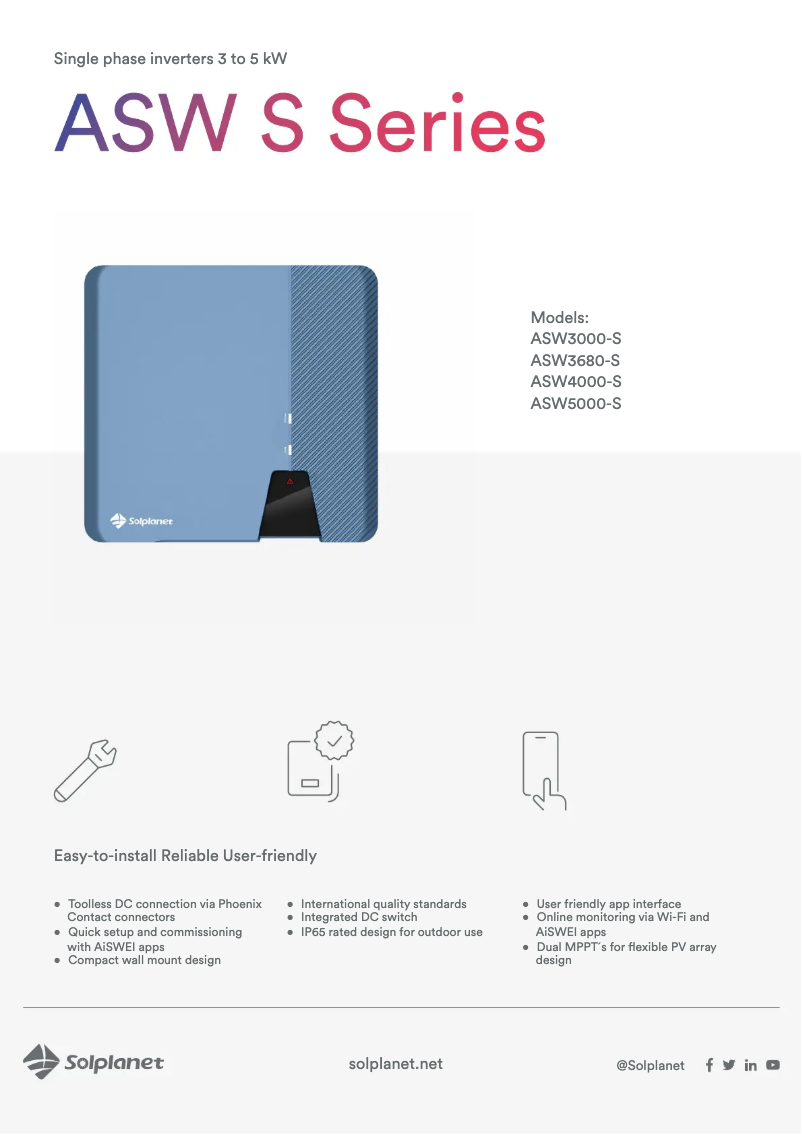 Page 1 de la notice Fiche technique Solplanet ASW3000S-S