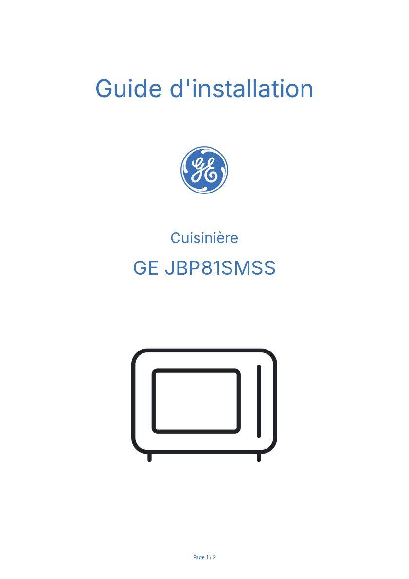 Page n°1 - Guide d'installation GE JBP81SMSS