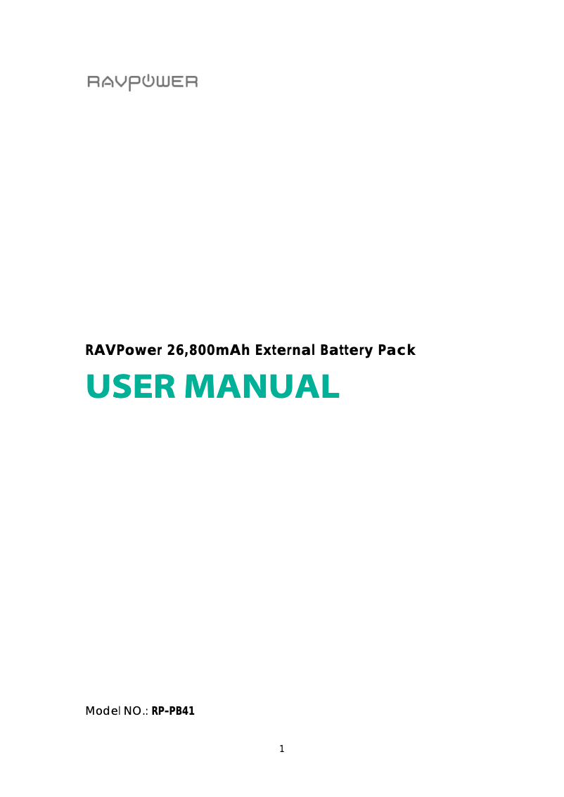 Page 1 de la notice Manuel utilisateur RAVPower Xtreme