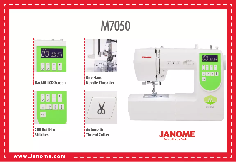 Page 1 de la notice Fiche technique Janome M7050