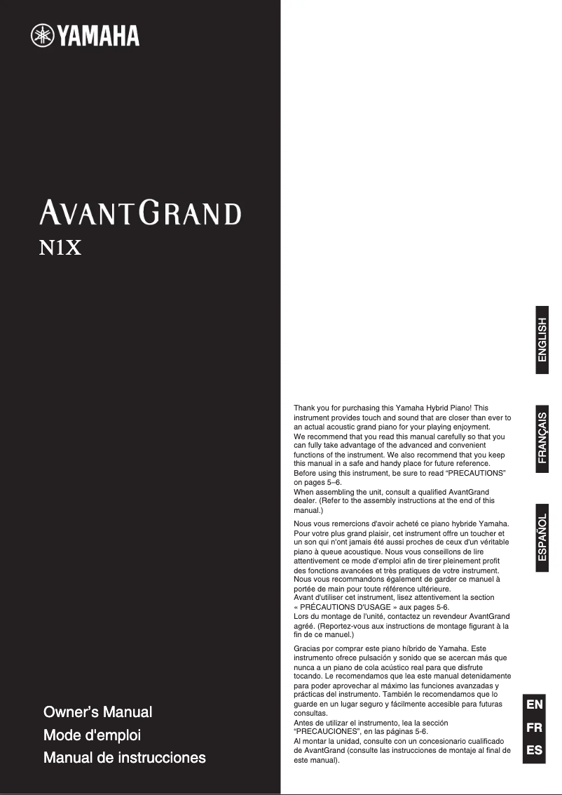 Page 1 de la notice Manuel utilisateur Yamaha AvantGrand N1X