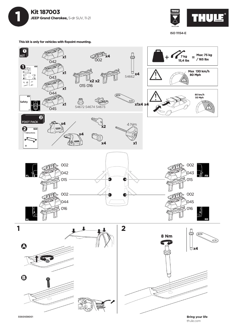 Page 1 de la notice Manuel utilisateur Thule Kit 187003