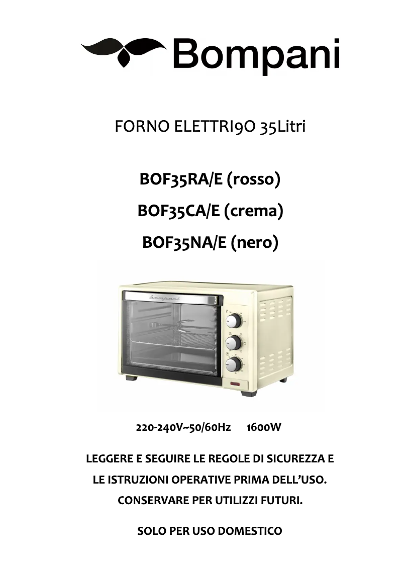 Page 1 de la notice Manuel utilisateur Bompani BOF35NA/E