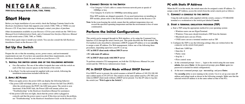 Page n°1 - Guide d'installation Netgear GSM7312