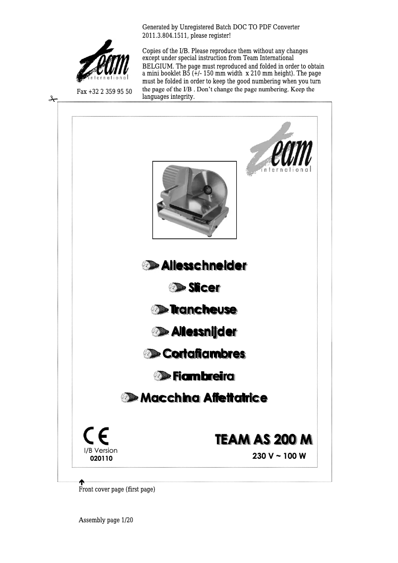 Image de la première page du manuel de l'appareil AS 200M