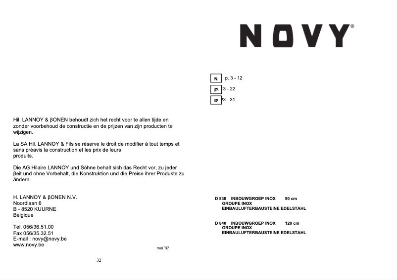 Page 1 de la notice Manuel utilisateur Novy Pure'Line 841