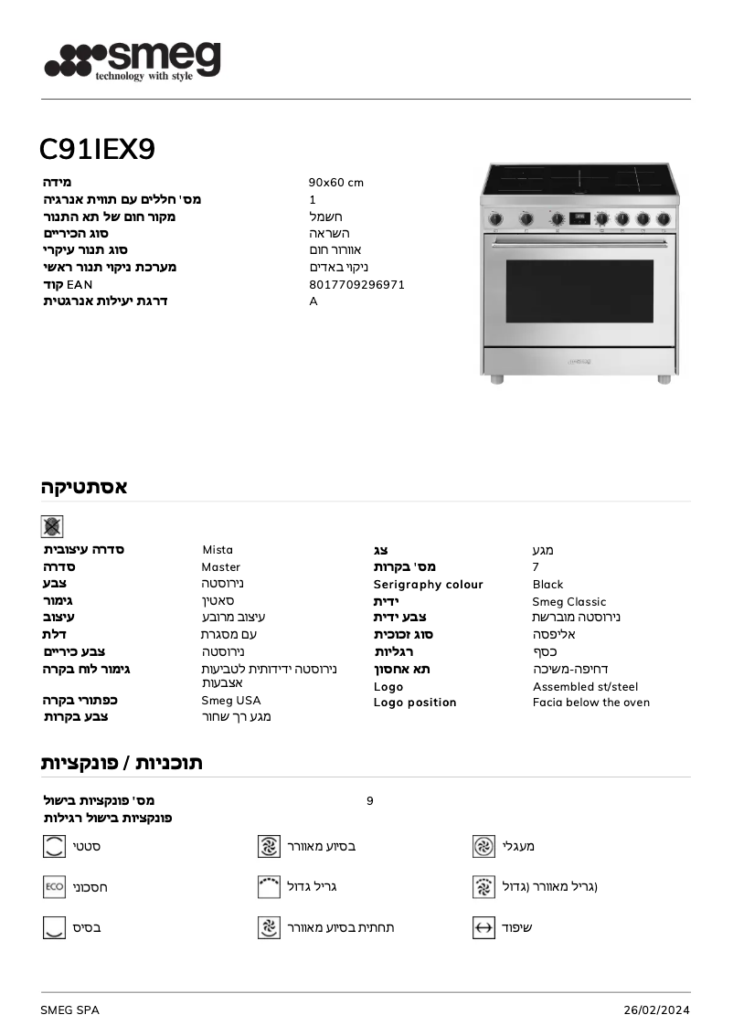 Page n°1 - Fiche technique Smeg C91IEX9