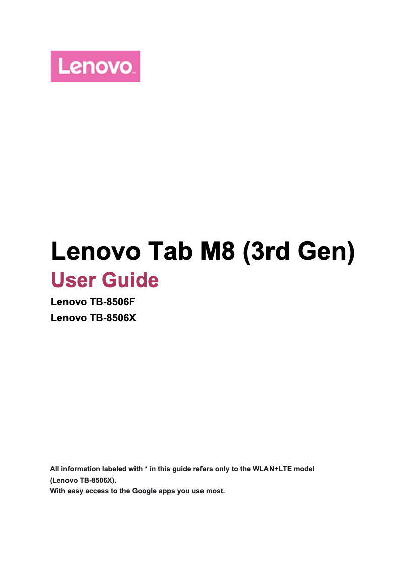 Page 1 de la notice Manuel utilisateur Lenovo Tab M3 (3rd Gen)