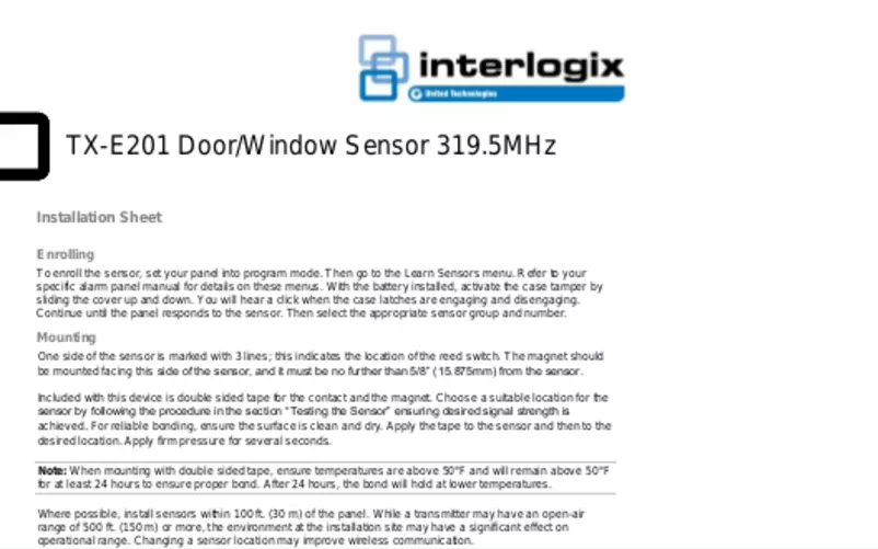 Page 1 de la notice Manuel utilisateur Interlogix TX-E201