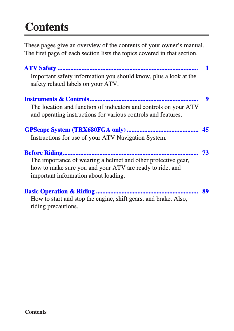 Page 1 de la notice Manuel utilisateur Honda FourTrax Rincon TRX680FA (2010)