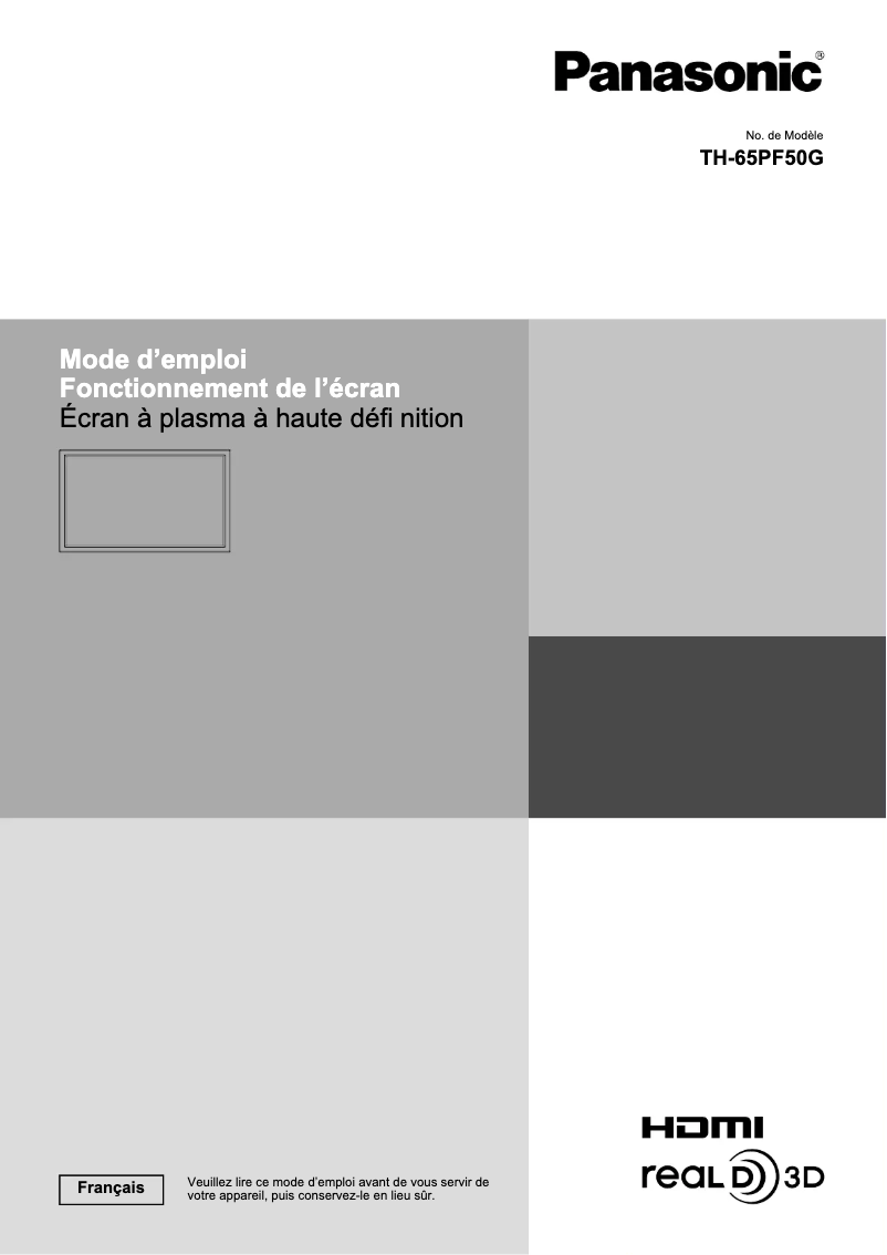 Page 1 de la notice Manuel utilisateur Panasonic TH-65PF50G