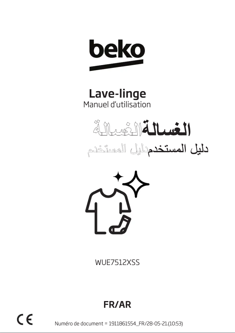 Page 1 de la notice Manuel utilisateur Beko WUE7512XSS