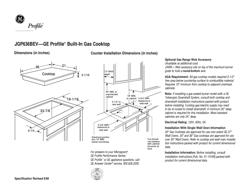 Page n°1 - Fiche technique GE Profile JGP636BEVBB