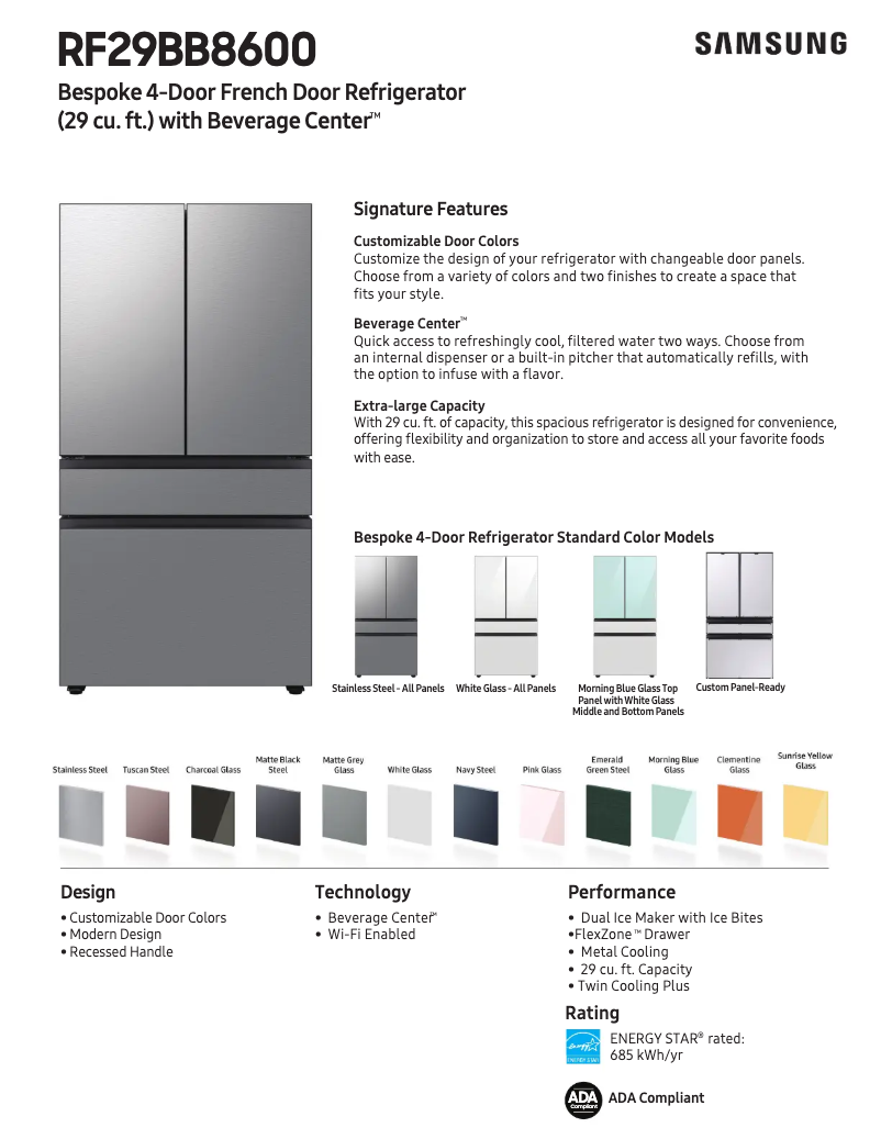 Page 1 de la notice Fiche technique Samsung RF29BB86004M