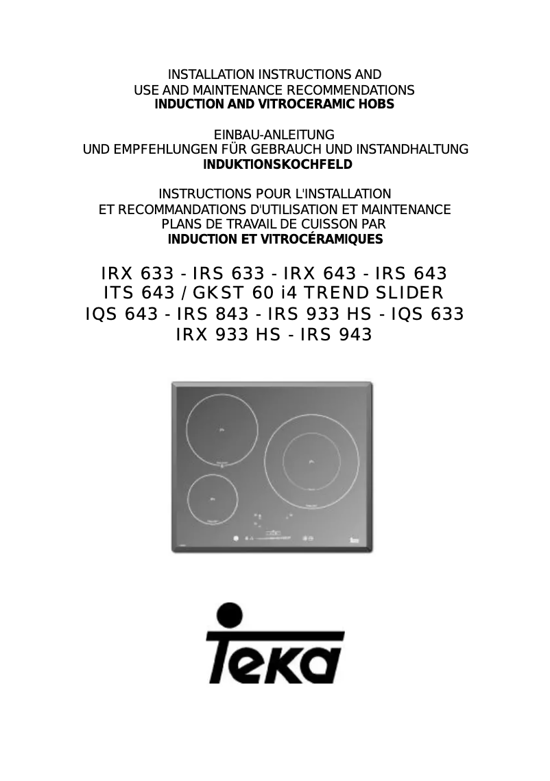 Page n°1 - Manuel utilisateur Teka IRS 943