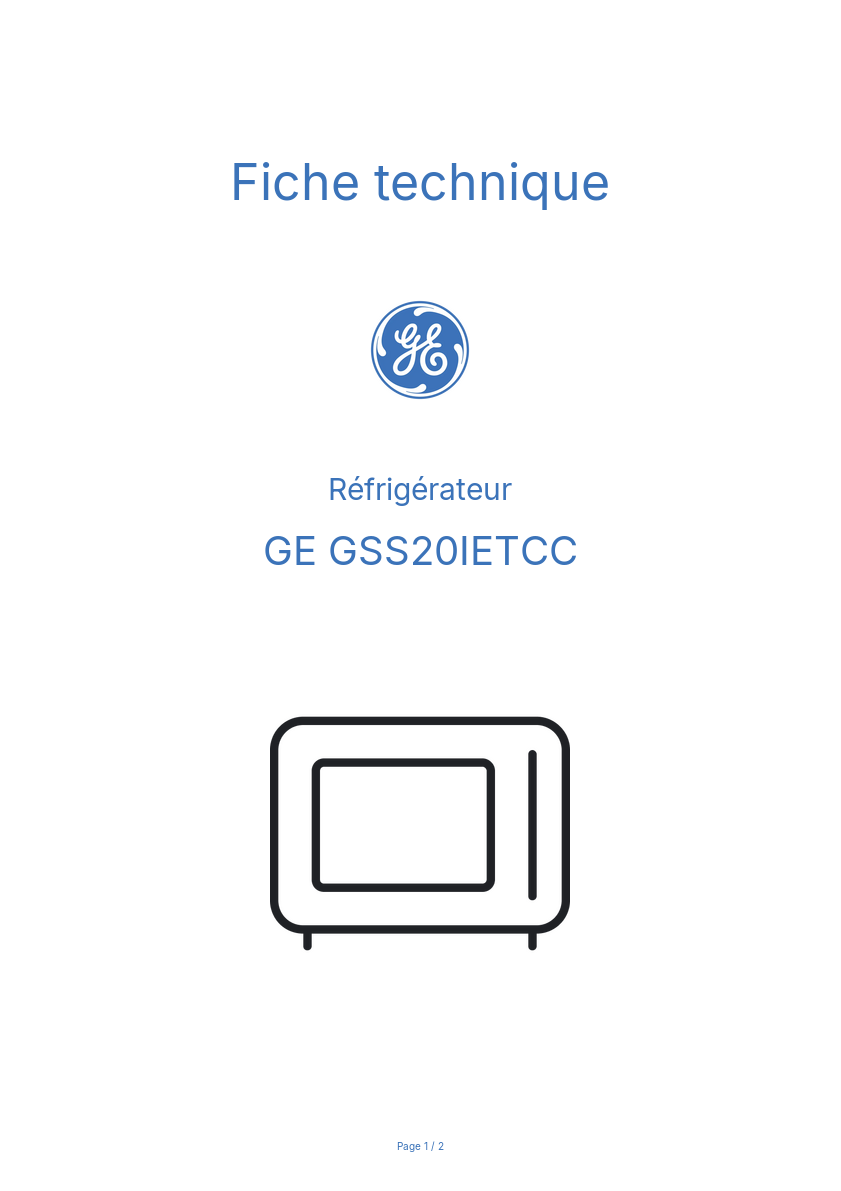 Page n°1 - Fiche technique GE GSS20IETCC