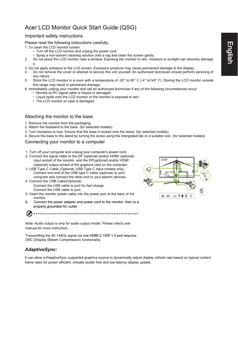 Page n°1 - Guide de démarrage rapide Acer XB283KKV