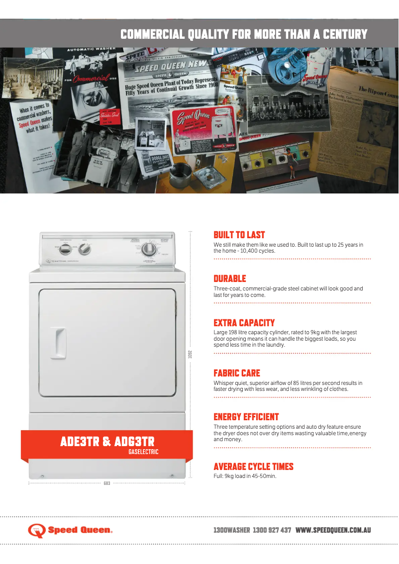 Page n°1 - Fiche technique Speed Queen ADE3TR