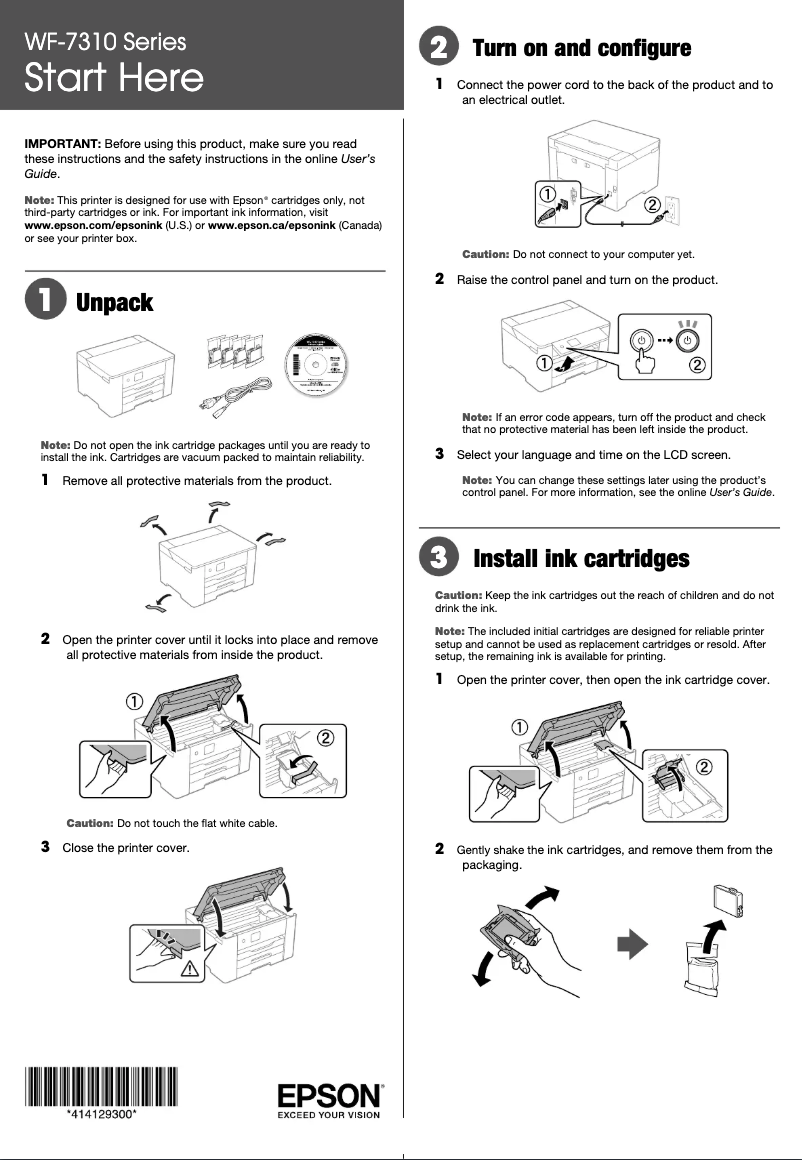 Page 1 de la notice Guide d'installation Epson WorkForce Pro WF-7310