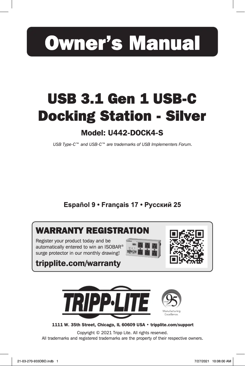 Image de la première page du manuel de l'appareil U442-DOCK4-S