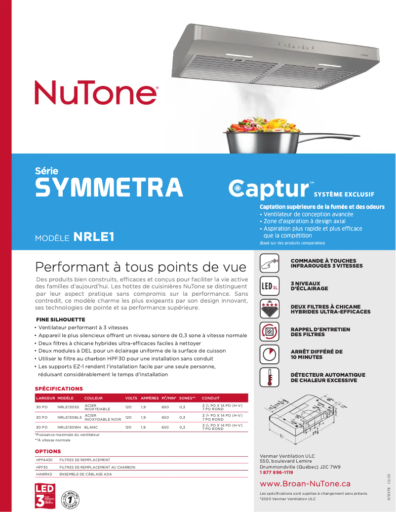 Page n°1 - Brochure NuTone NRLE130WH