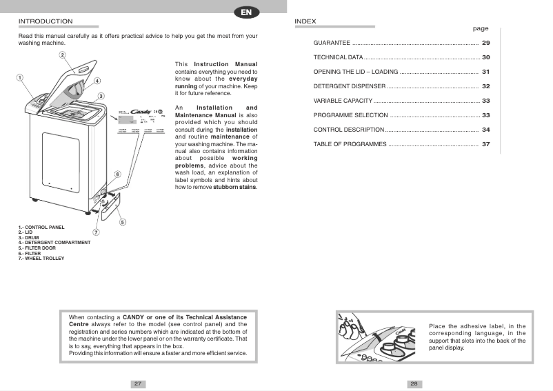 Page n°1 - Manuel utilisateur Candy LB CTT82TVAR
