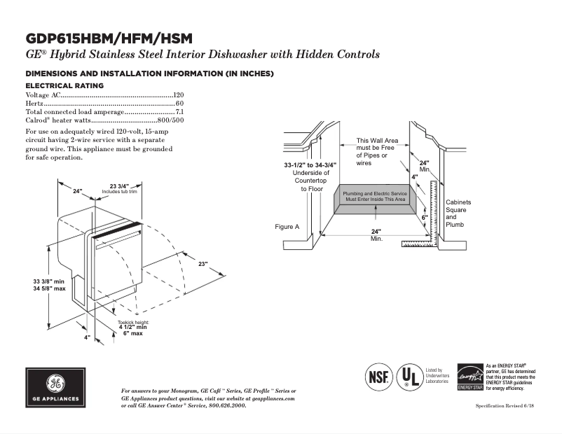 Page n°1 - Fiche technique GE GDP615HSMSS