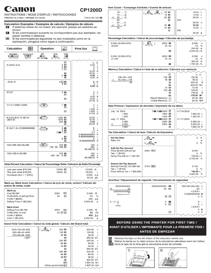 Image de la première page du manuel de l'appareil CP1200D