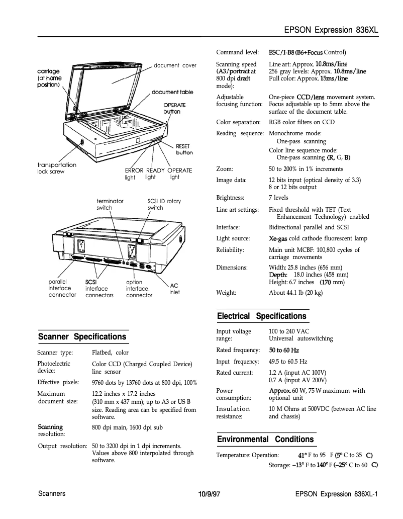 Page 1 de la notice Fiche technique Epson Expression 836XL