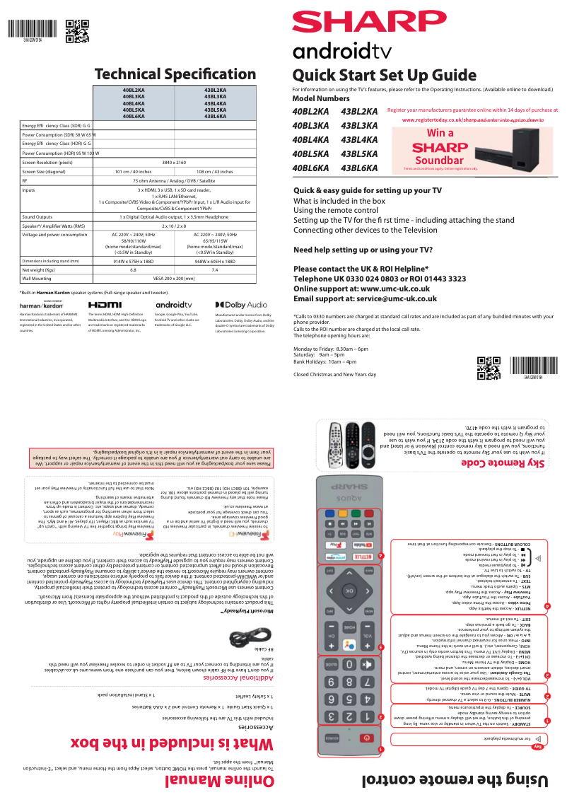 Page 1 de la notice Guide de démarrage rapide Sharp 43BL3KA