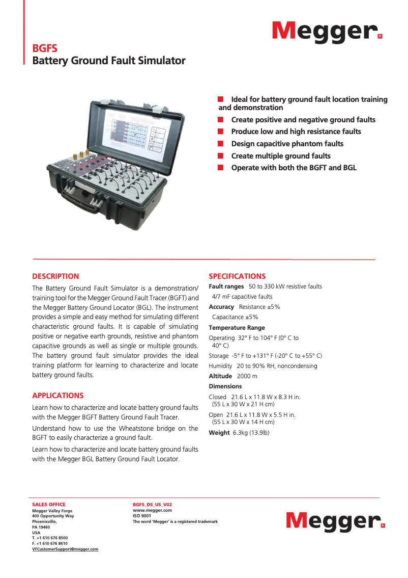 Page 1 de la notice Fiche technique Megger BGFS