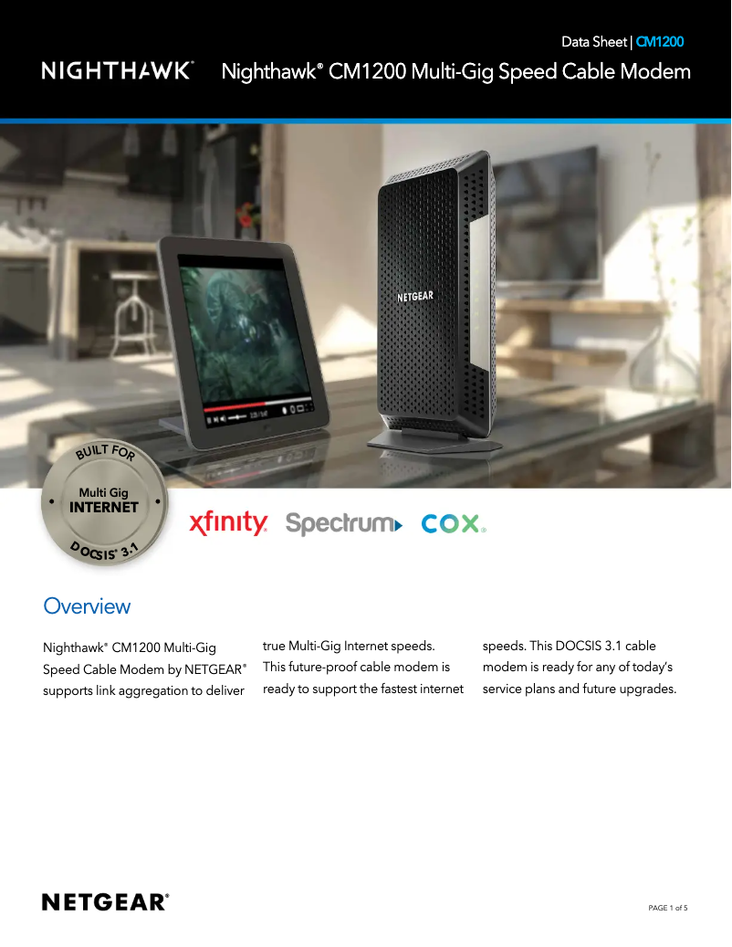 Page 1 de la notice Fiche technique Netgear CM1200