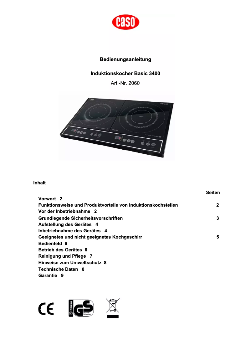 Page 1 de la notice Manuel utilisateur Caso Basic 3400