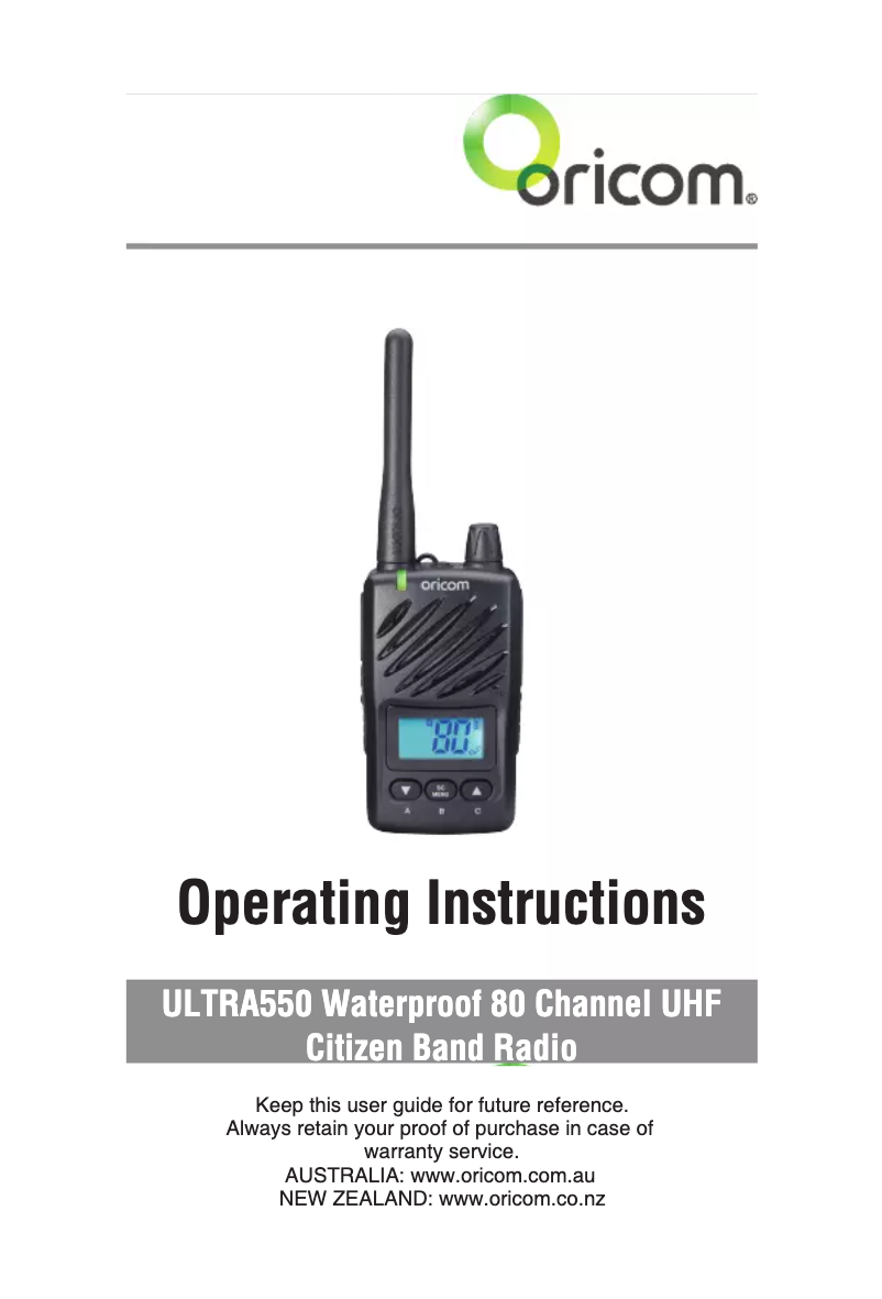 Page n°1 - Manuel utilisateur Oricom ULTRA550