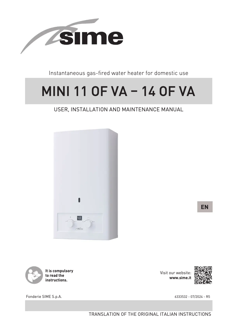 Page n°1 - Manuel utilisateur SIME MINI 11-14 OF VA