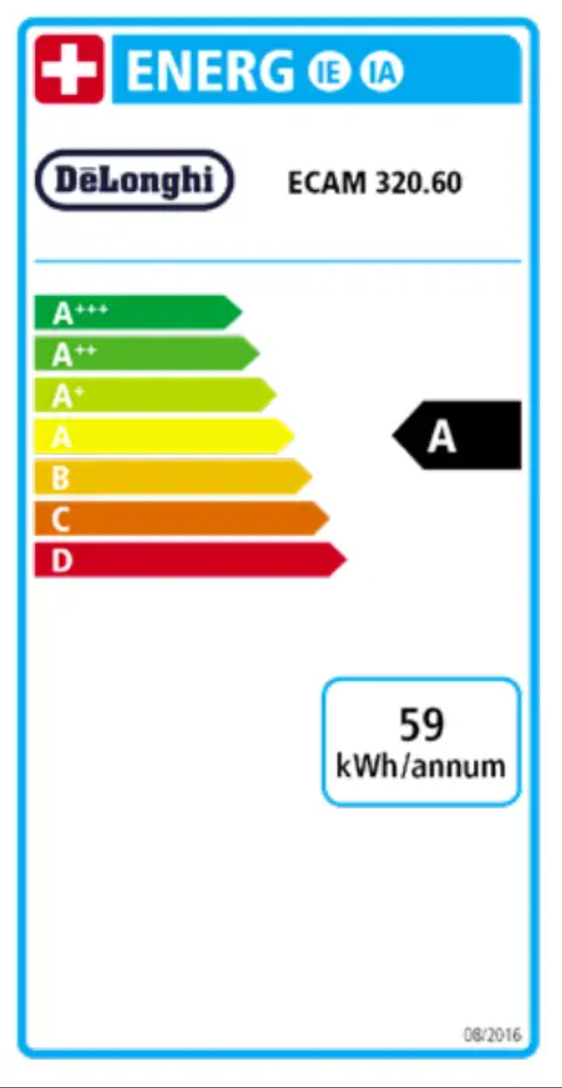 Page 1 de la notice Label énergétique DeLonghi Magnifica Plus ECAM320.60.B