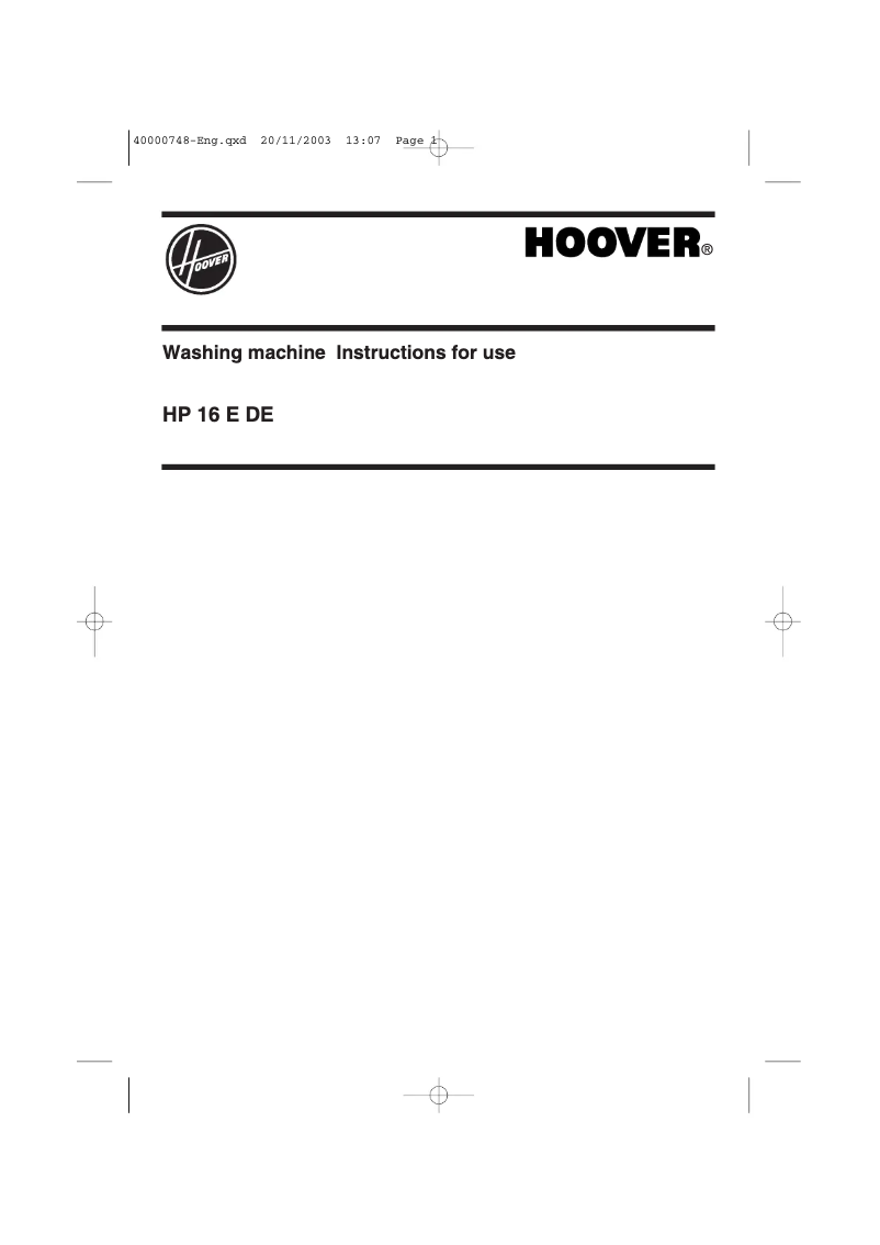 Page 1 de la notice Manuel utilisateur Hoover HP 16 E DE
