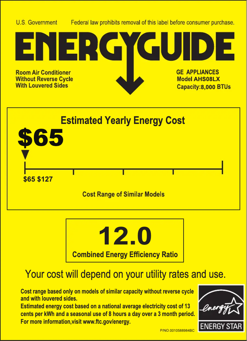 Page n°1 - Label énergétique GE AHS08LX