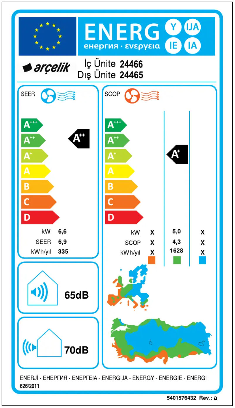 Page n°1 - Label énergétique Arçelik 24465 HP