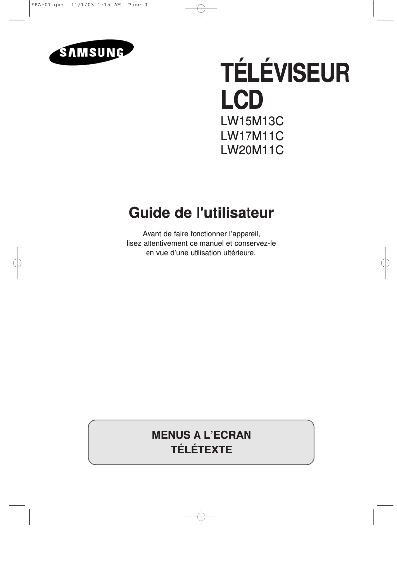Page n°1 - Manuel utilisateur Samsung LW20M11C