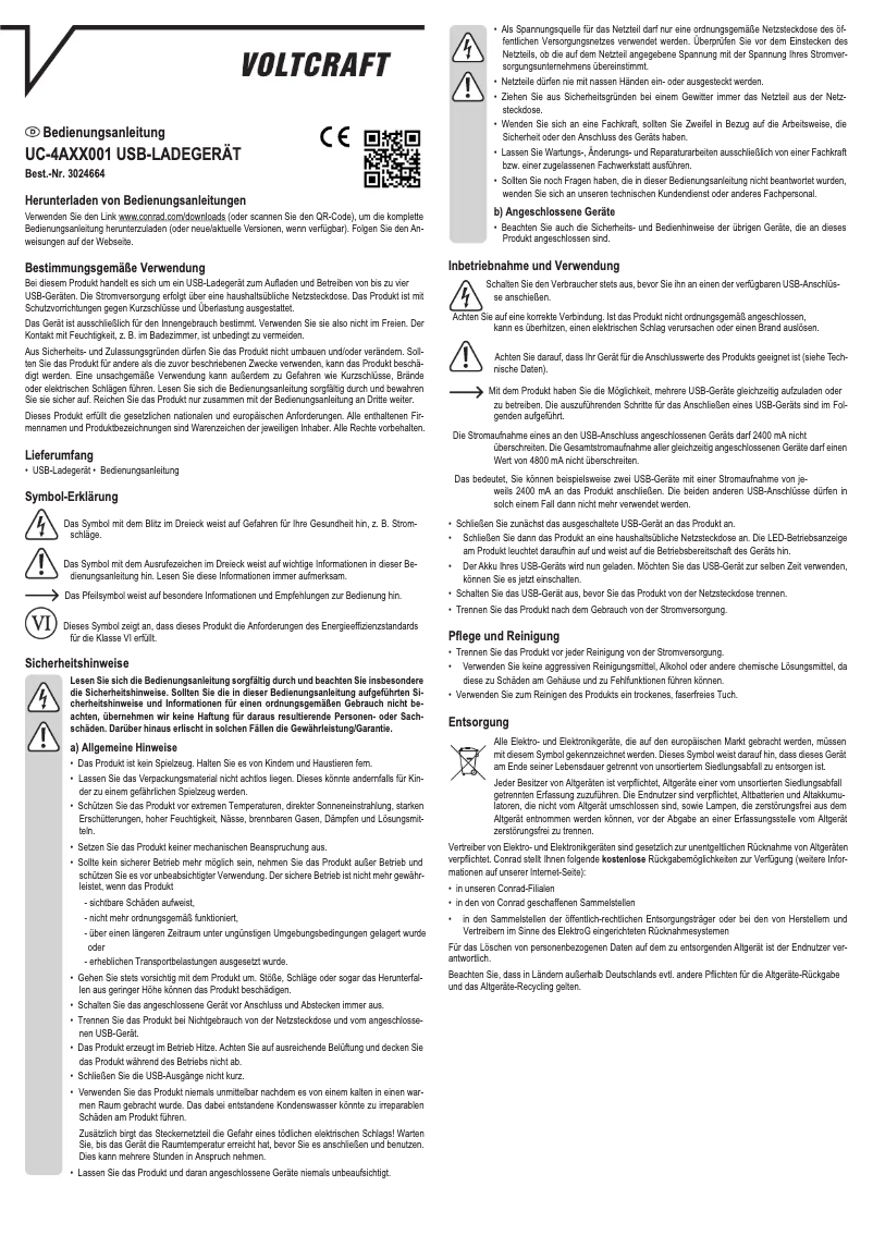 Page 1 de la notice Manuel utilisateur Voltcraft UC-4AXX001