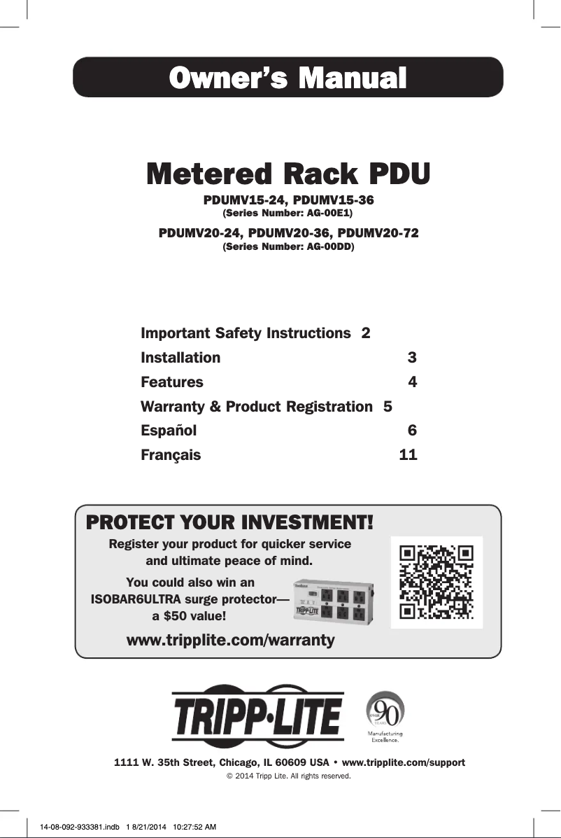 Page n°1 - Manuel utilisateur Tripp Lite PDUMV15-24