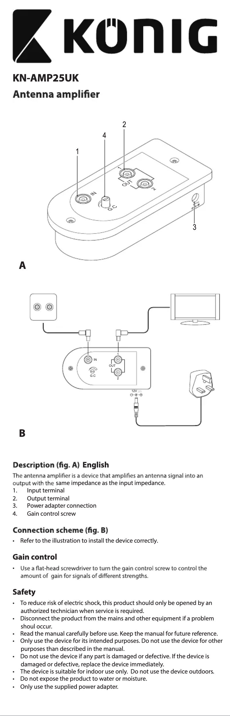 Page 1 of the manual User Manual Konig KN-AMP25UK