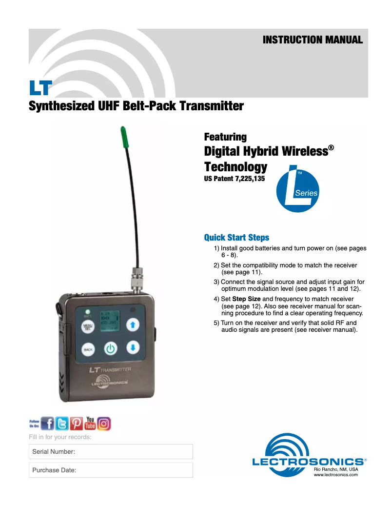 First page image of the manual for LT