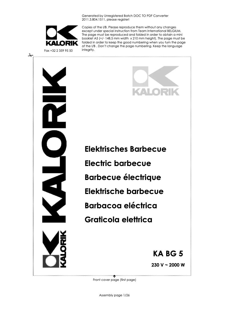 Image de la première page du manuel de l'appareil KA BG 5