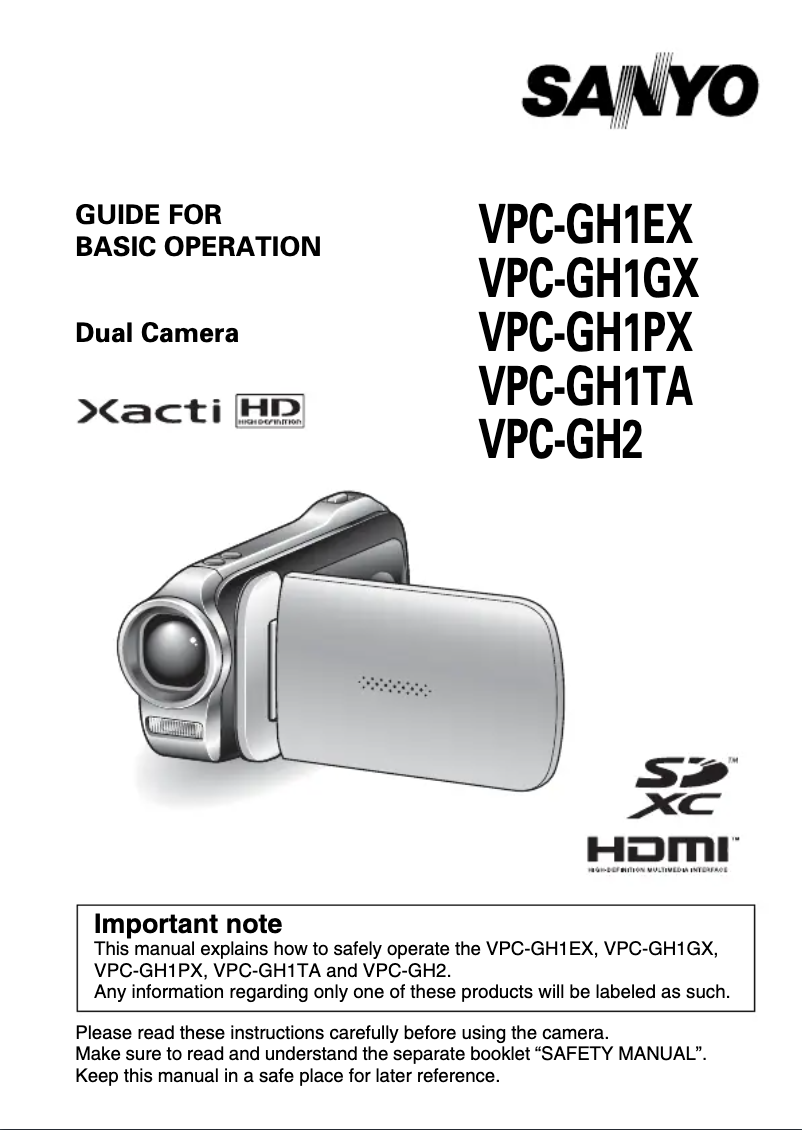 Image de la première page du manuel de l'appareil Xacti VPC-GH1GX