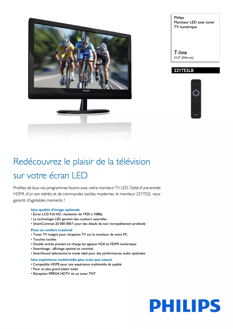 Page 1 of the manual Technical Sheet Philips 221TE2LB
